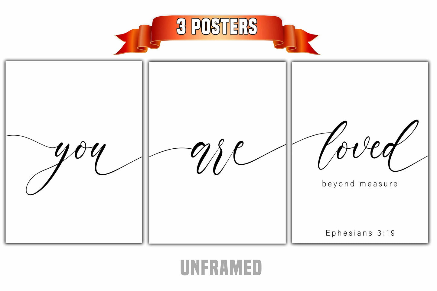 You Are Loved Beyond Measure, Bible Verse, Set of 3 Poster Prints, Minimalist Art, Home Wall Decor