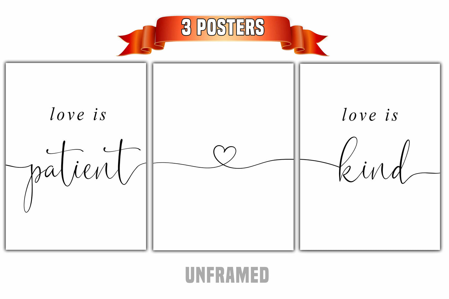 Love Is Patient, Love Is Kind, Set of 3 Poster Prints, Minimalist Art, Home Wall Decor