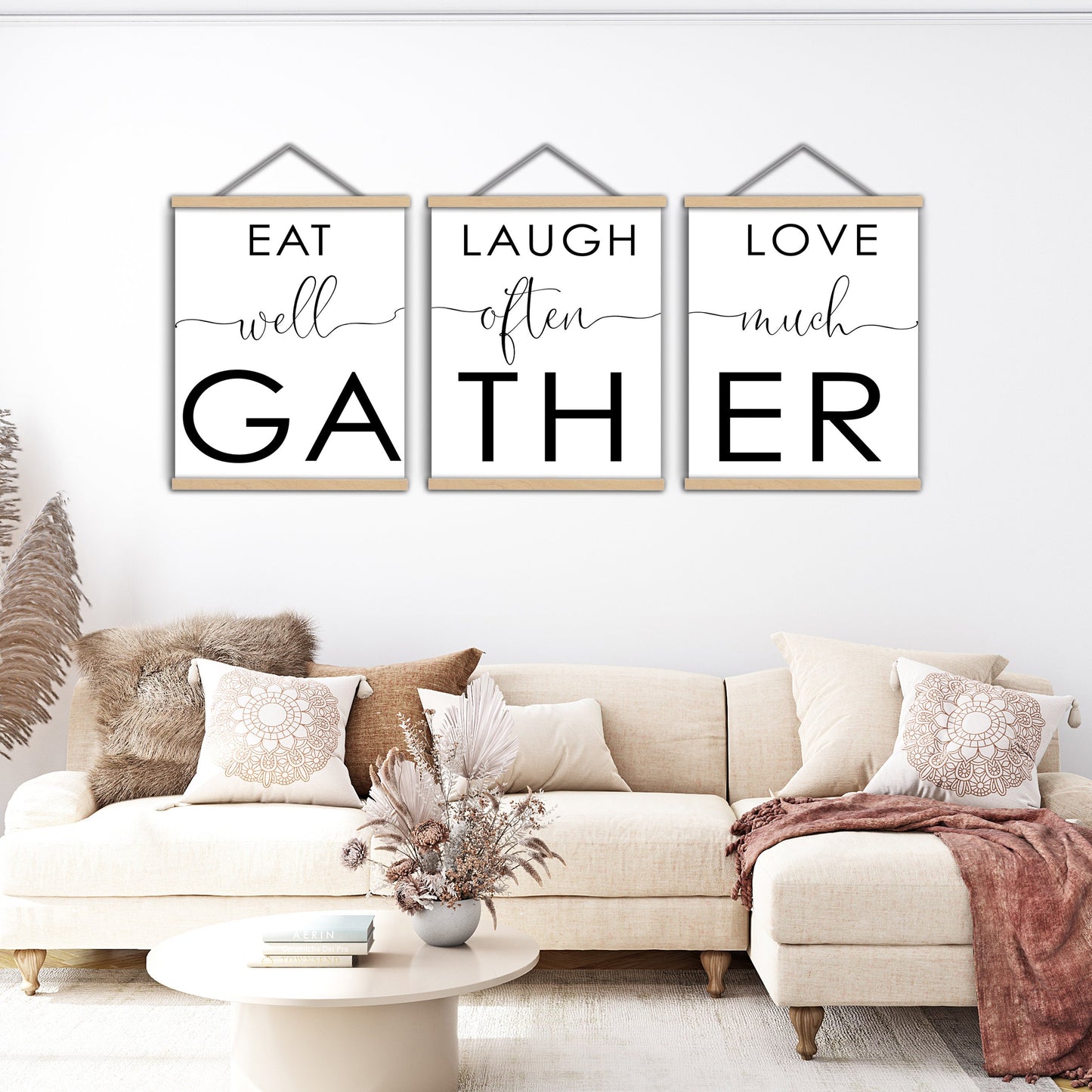 Eat Laugh Love Gather, Set of 3 Prints, Minimalist Art, Home Wall Decor, Multiple Sizes