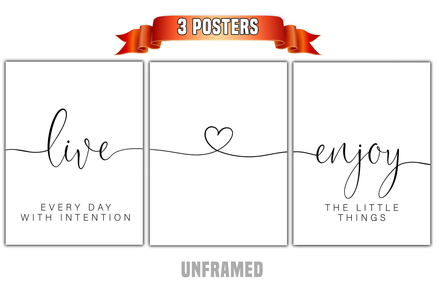 Live & Enjoy, Set of 3 Poster Prints, Minimalist Art, Home Wall Decor, Multiple Sizes