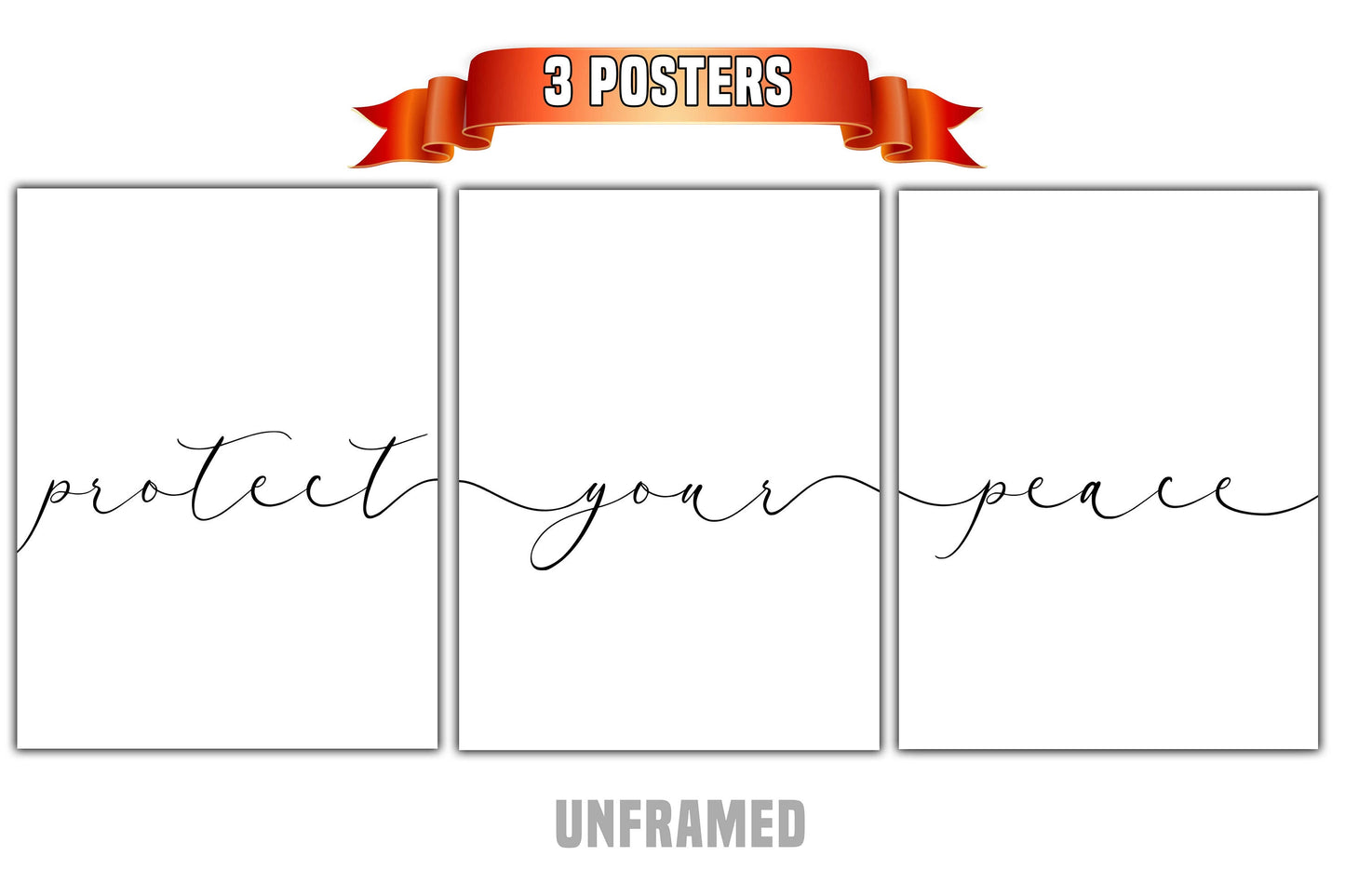 Protect Your Peace, Set of 3 Poster Prints, Home Wall Décor, Motivational/Inspirational Quote, Multiple Sizes