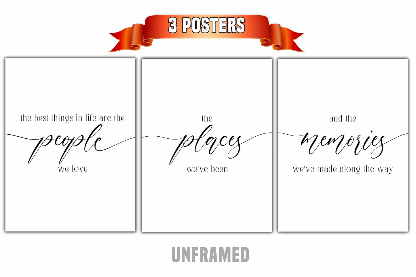 People Places Memories, Set of 3 Poster Prints, Minimalist Art, Home Wall Decor, Multiple Sizes