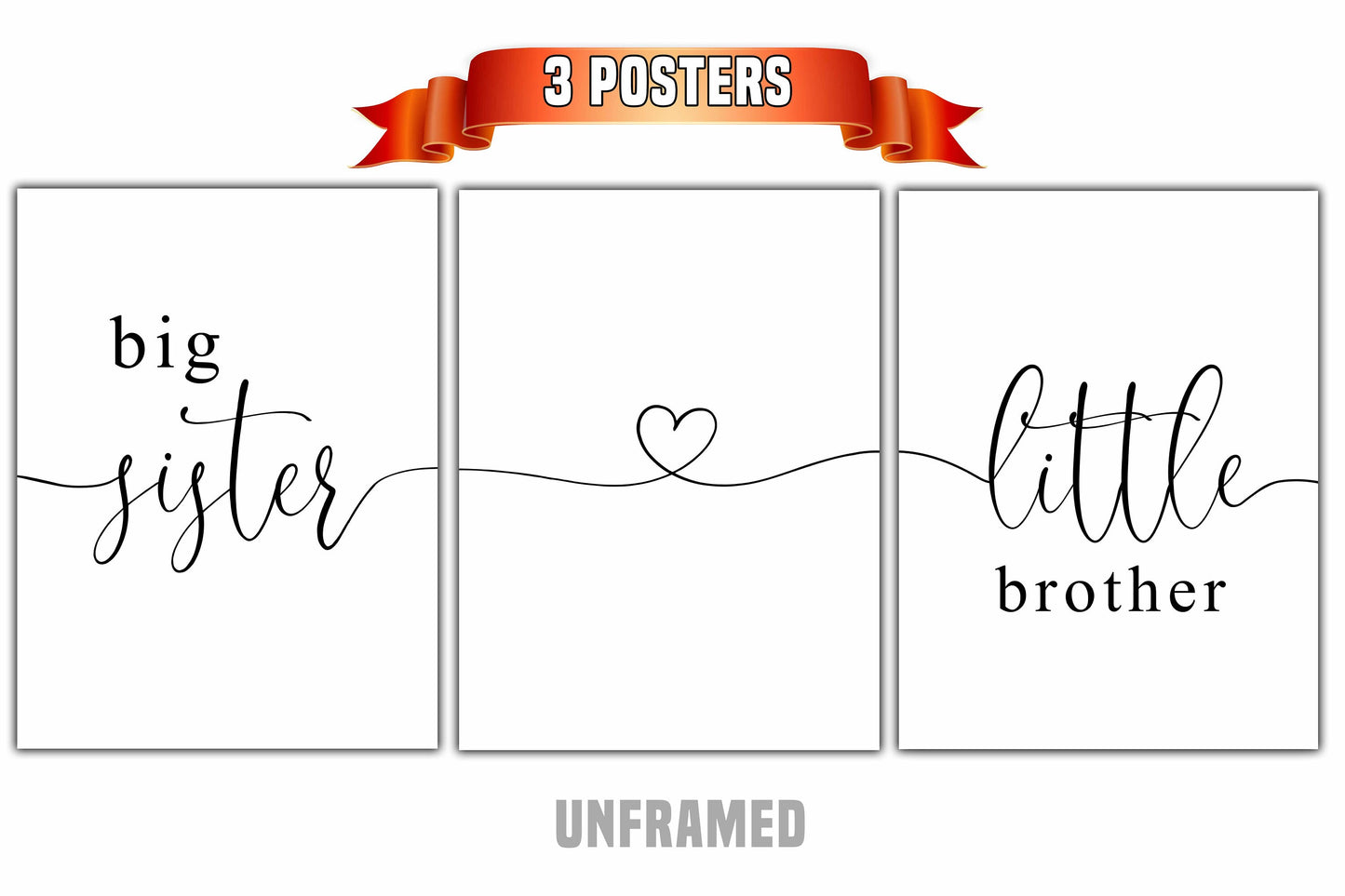 Big Sister, Little Brother, Set of 3 Poster Prints, Minimalist Art, Home Wall Decor, Multiple Sizes
