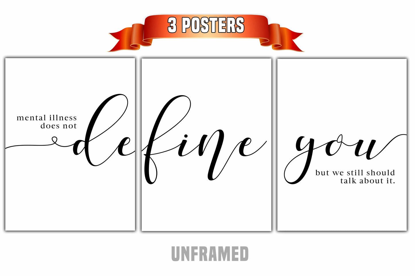 Mental Illness Doesn't Define You, Set of 3 Poster Prints, Minimalist Art, Home Wall Decor, Multiple Sizes