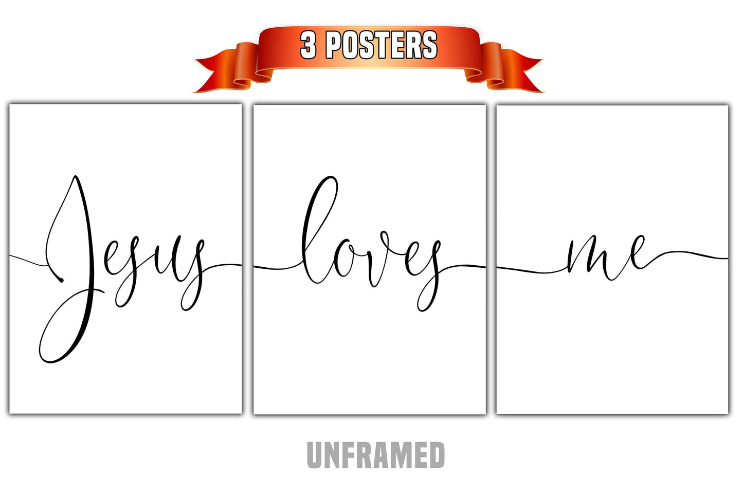 Jesus Loves Me, Set of 3 Poster Prints, Minimalist Art, Home Wall Decor, Multiple Sizes