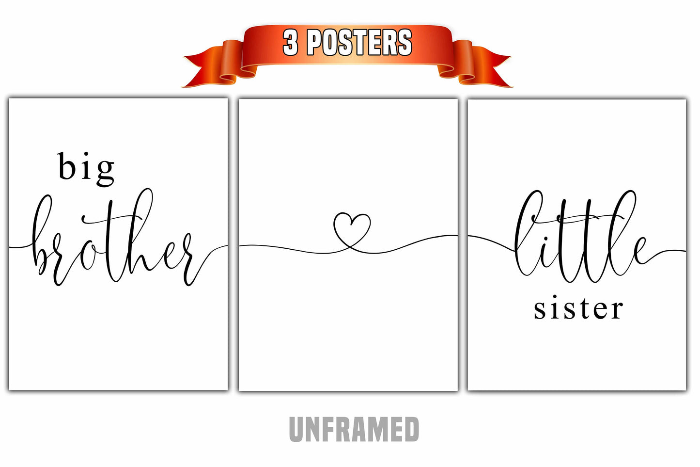 Big Brother, Little Sister, Set of 3 Prints, Minimalist Art, Home Wall Decor, Multiple Sizes