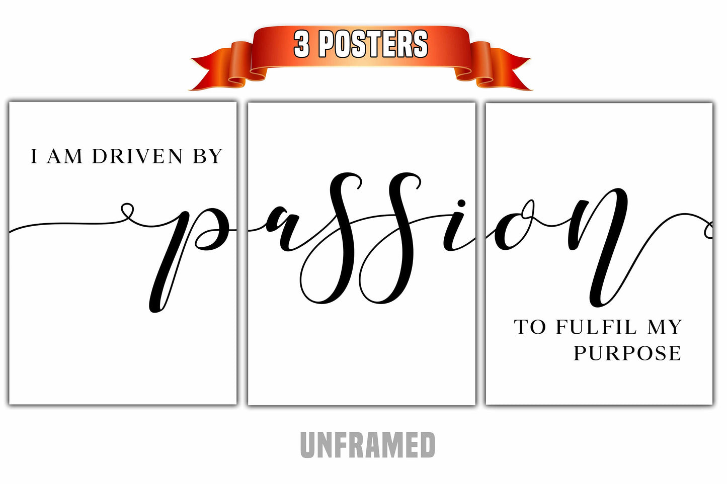 Driven by Passion, Set of 3 Poster Prints, Minimalist Art, Home Wall Decor, Multiple Sizes