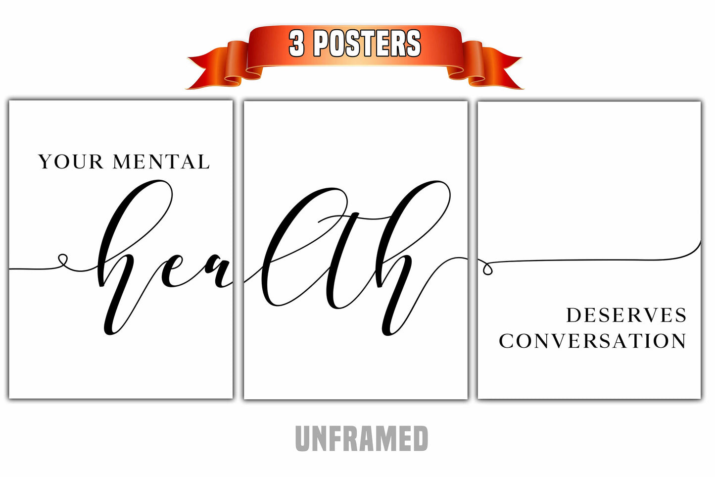 Mental Health Deserves A Conversation, Set of 3 Poster Prints, Minimalist Art, Home Wall Decor, Multiple Sizes