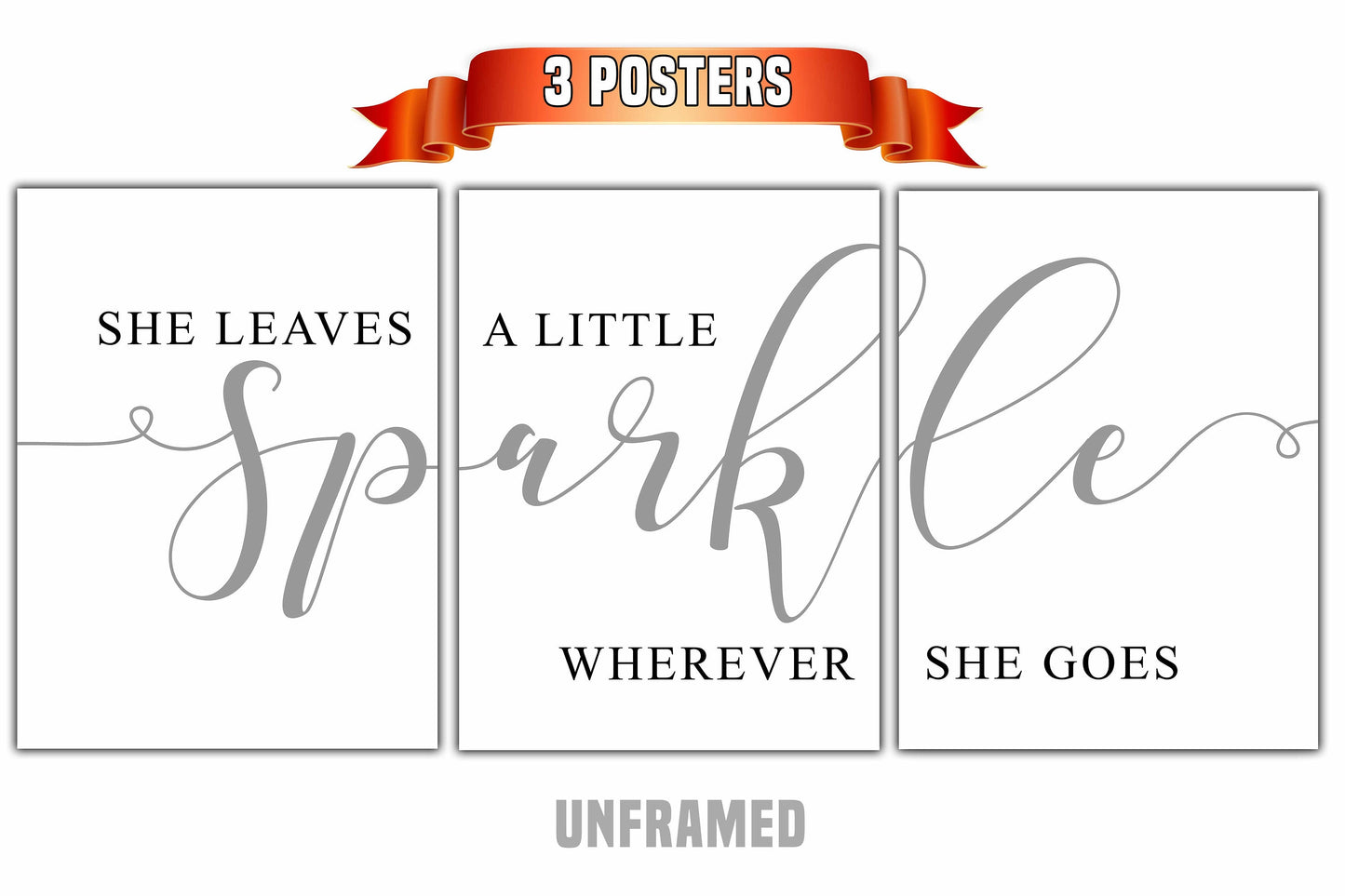Leave A Little Sparkle Wherever She Goes, Set of 3 Prints, Minimalist Art, Home Wall Decor, Multiple Sizes