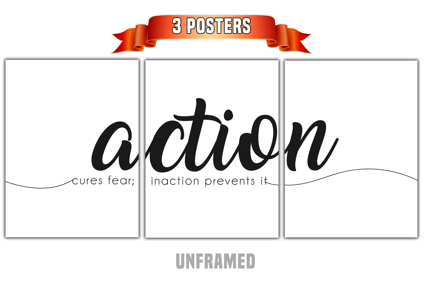 Action Cures Fear, Set of 3 Prints, Minimalist Art, Home Wall Decor, Multiple Sizes