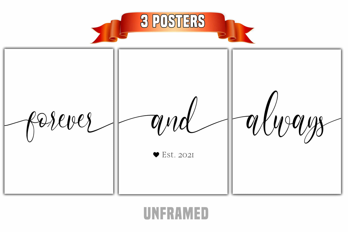 Forever and Always, Custom Personalized Wedding Gift, Set of 3 Prints, Minimalist Art, Home Wall Decor, Multiple Sizes