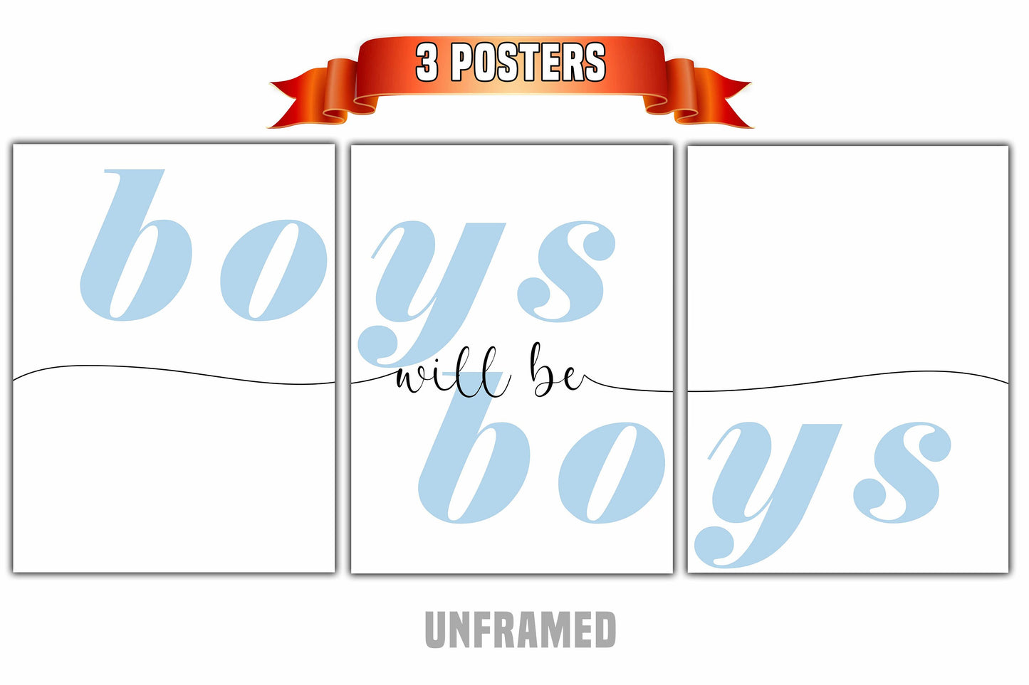 Boys will be Boys, Set of 3 Poster Prints, Home Wall Hanging Décor, Minimalist Prints, Multiple Sizes