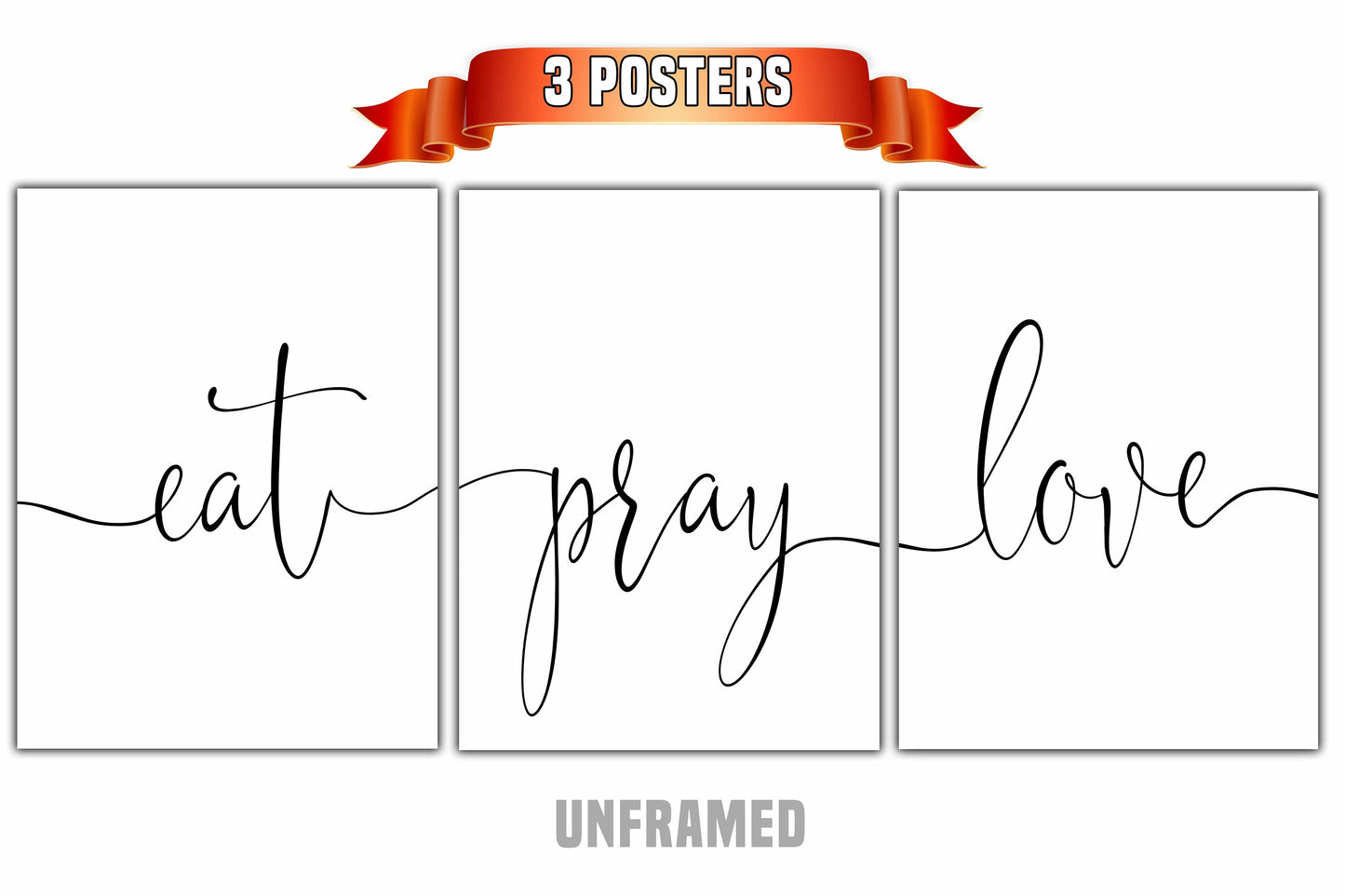 Eat Pray Love, Set of 3 Prints, Minimalist Art, Home Wall Decor, Multiple Sizes