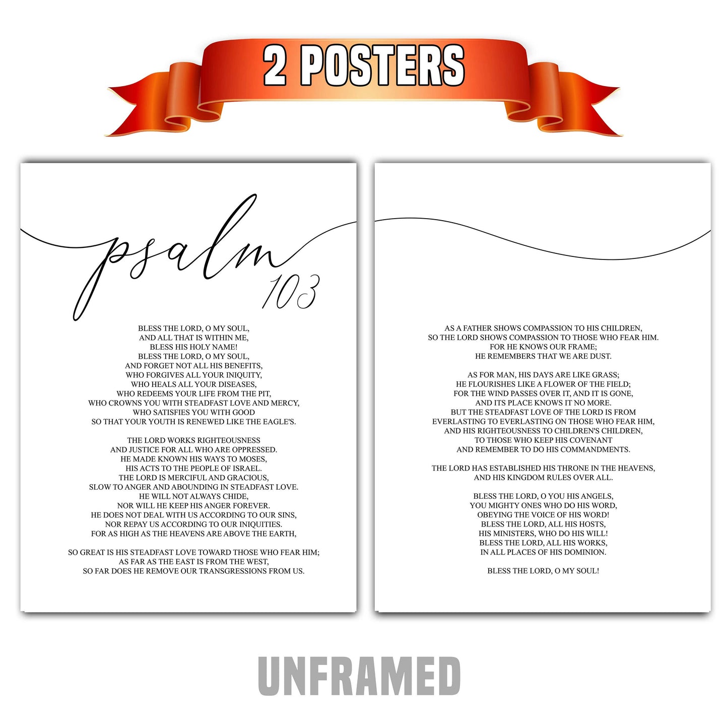 Psalm 103 ESV, Bible Verse, Set of 2 Poster Prints, Multiple Sizes, Home Wall Art Decor