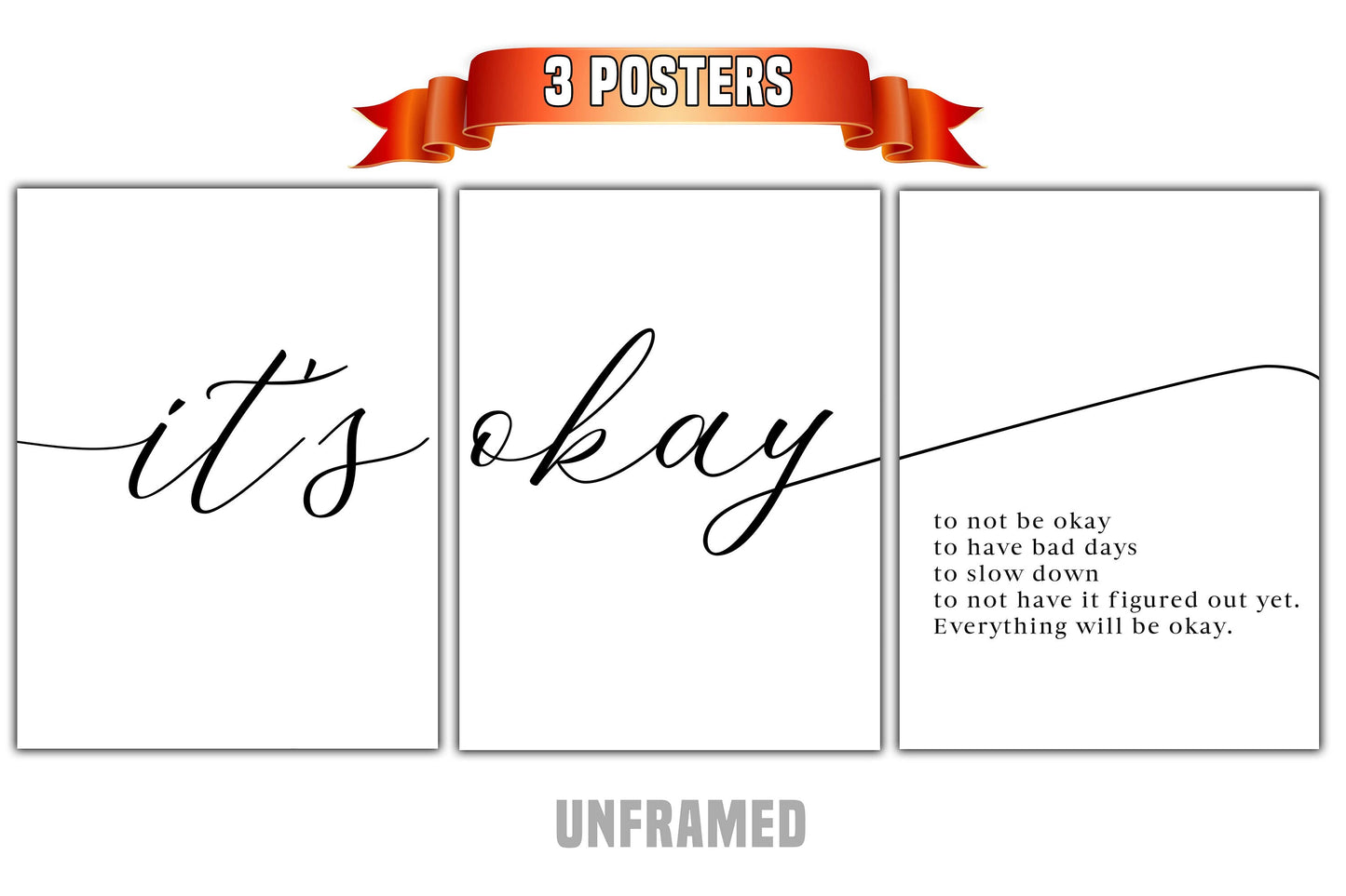 It's Okay, Set of 3 Prints, Minimalist Art, Home Wall Decor, Multiple Sizes