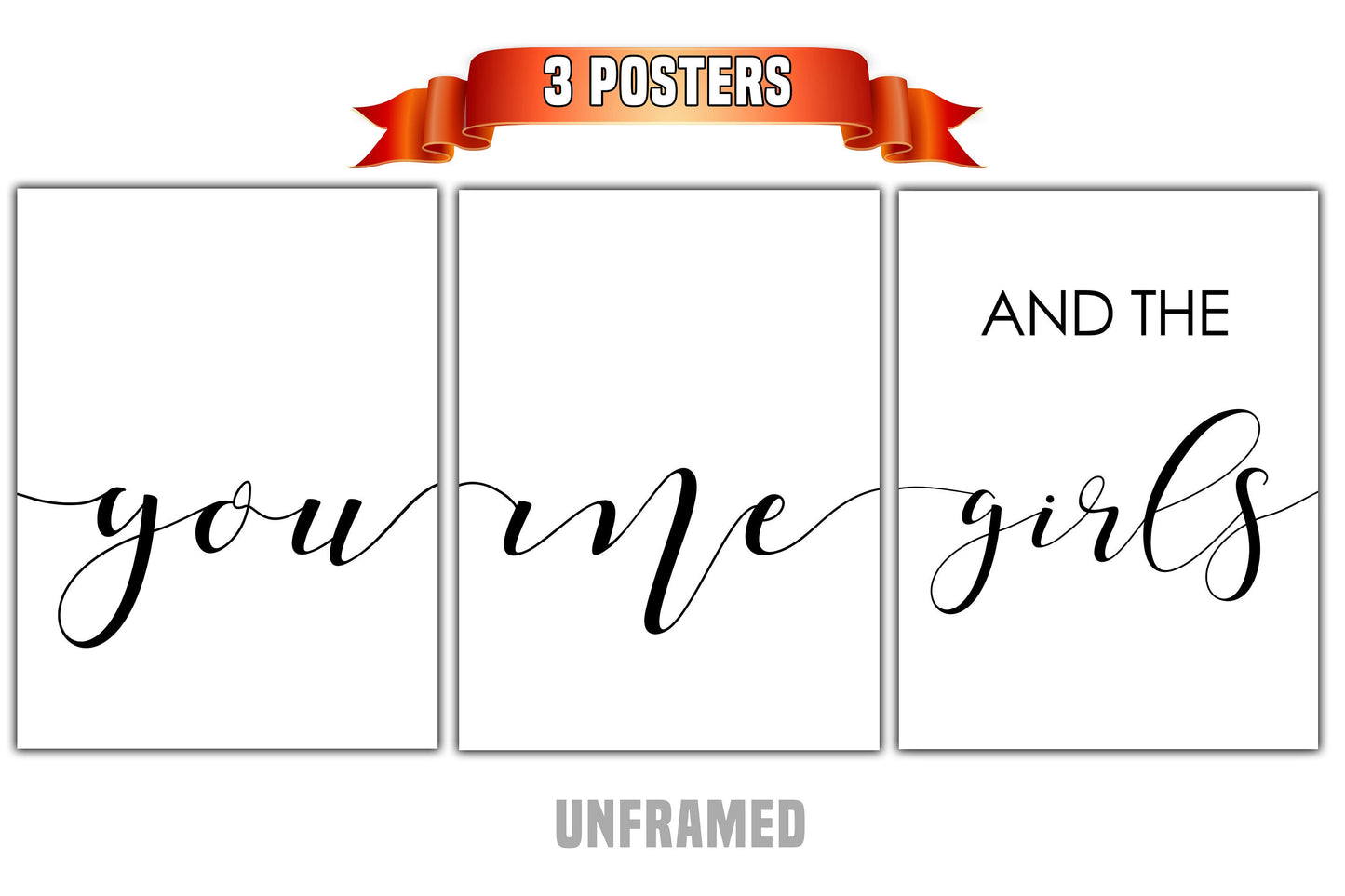 You Me and the Girls, Set of 3 Prints, Minimalist Art, Home Wall Decor, Multiple Sizes