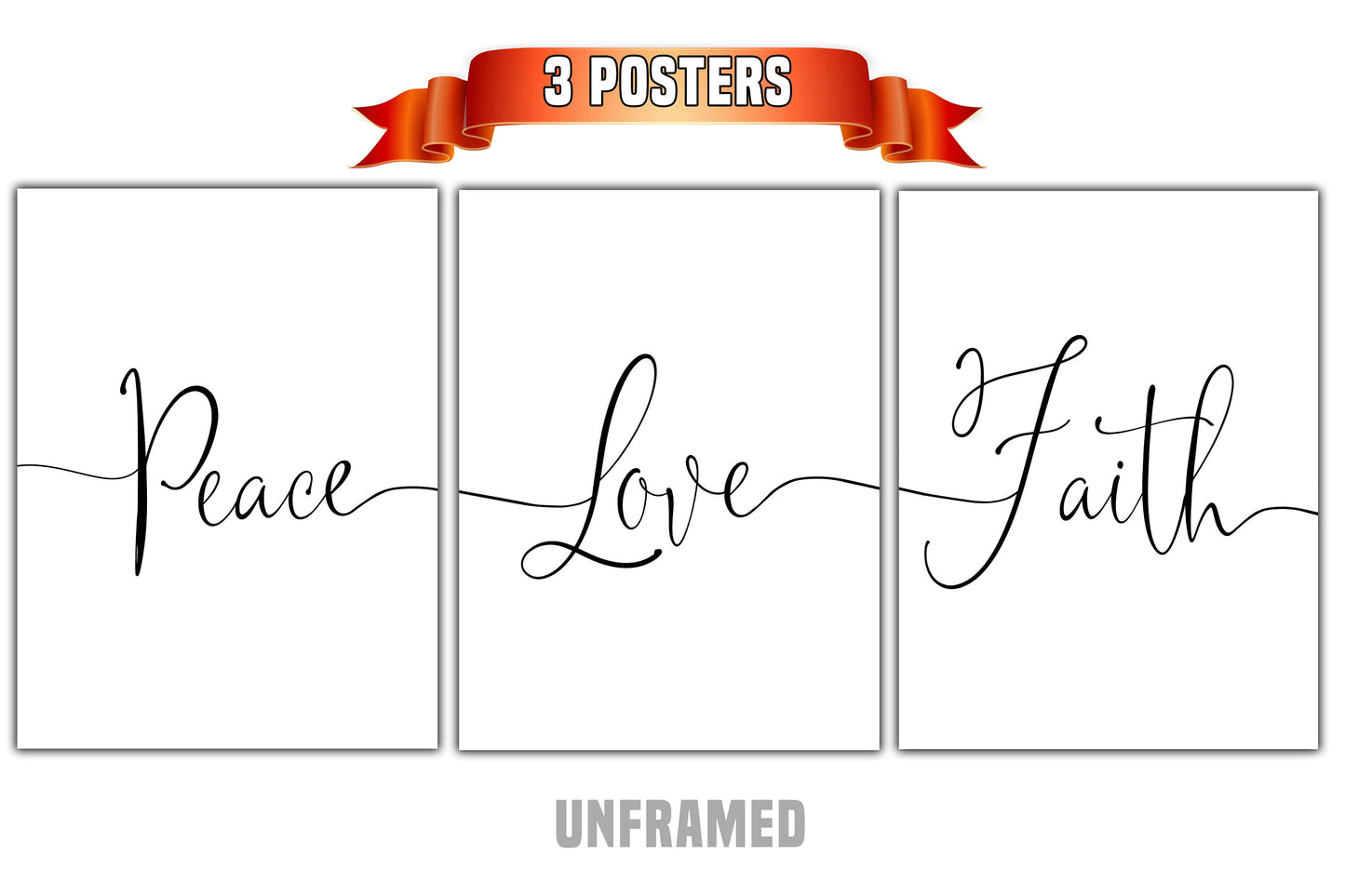 Peace Love Faith, Set of 3 Prints, Minimalist Art, Home Wall Decor, Multiple Sizes