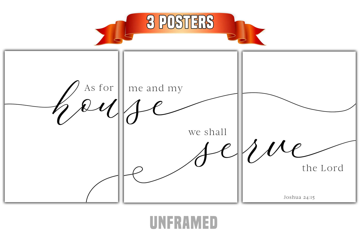 We Shall Serve The Lord, Joshua 24:15, Bible Verse, 3 Piece Poster Prints, Minimalist Art, Home Wall Decor, Multiple Sizes