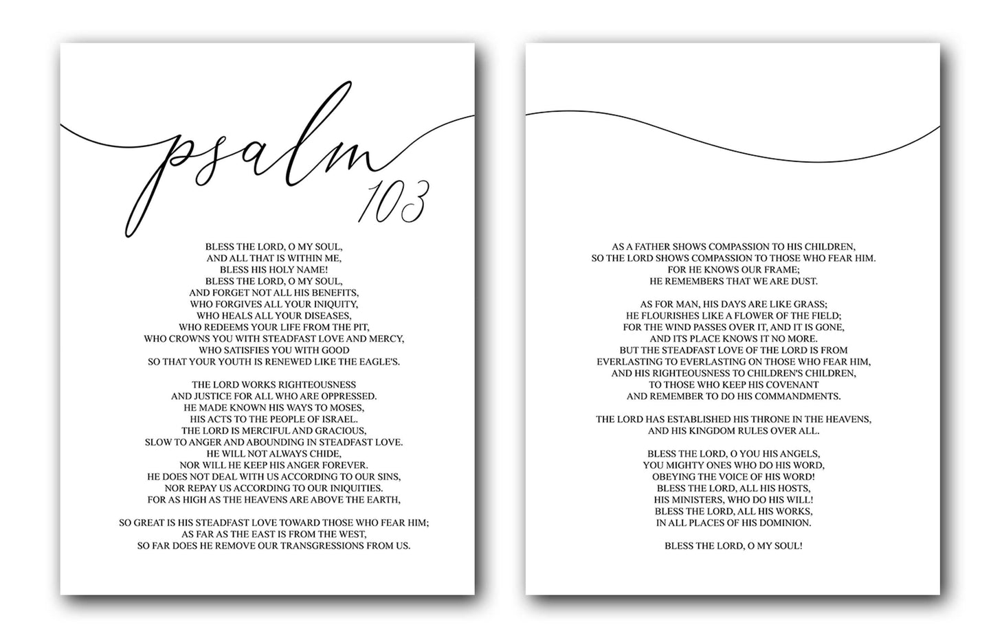 Psalm 103 ESV, Bible Verse, Set of 2 Poster Prints, Multiple Sizes, Home Wall Art Decor