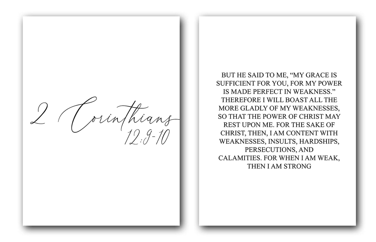 2 Corinthians 12:9-10, Bible Verse, Set of 2 Poster Prints, Multiple Sizes, Home Wall Art Decor