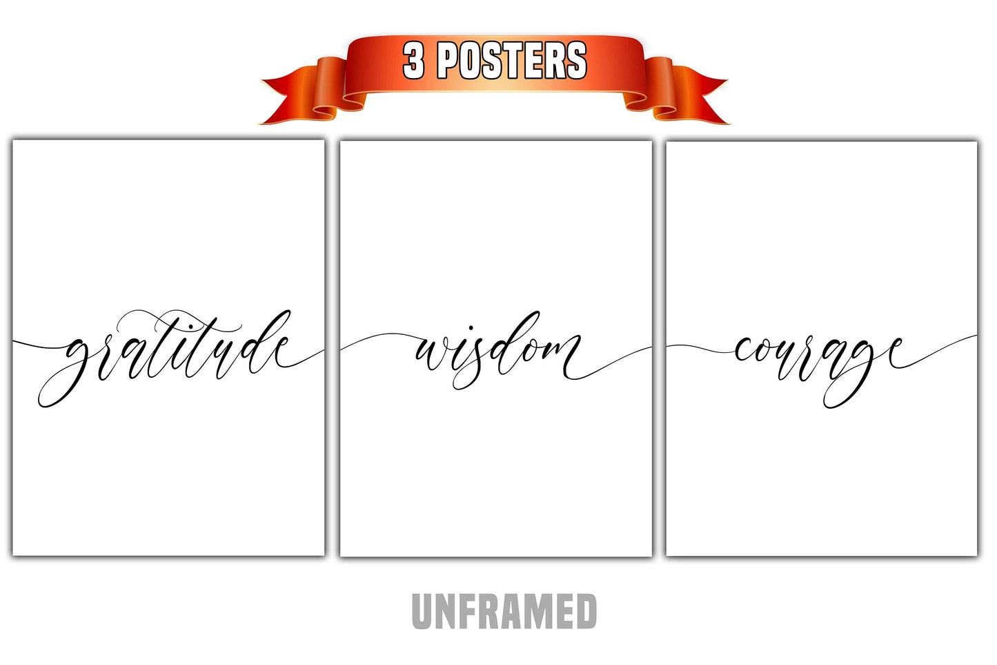 Gratitude Wisdom Courage, Set of 3 Prints, Minimalist Art, Home Wall Decor, Multiple Sizes