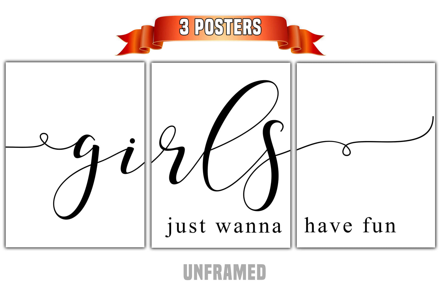 Girls Just Wanna Have Fun, Set of 3 Prints, Minimalist Art, Home Wall Decor, Multiple Sizes