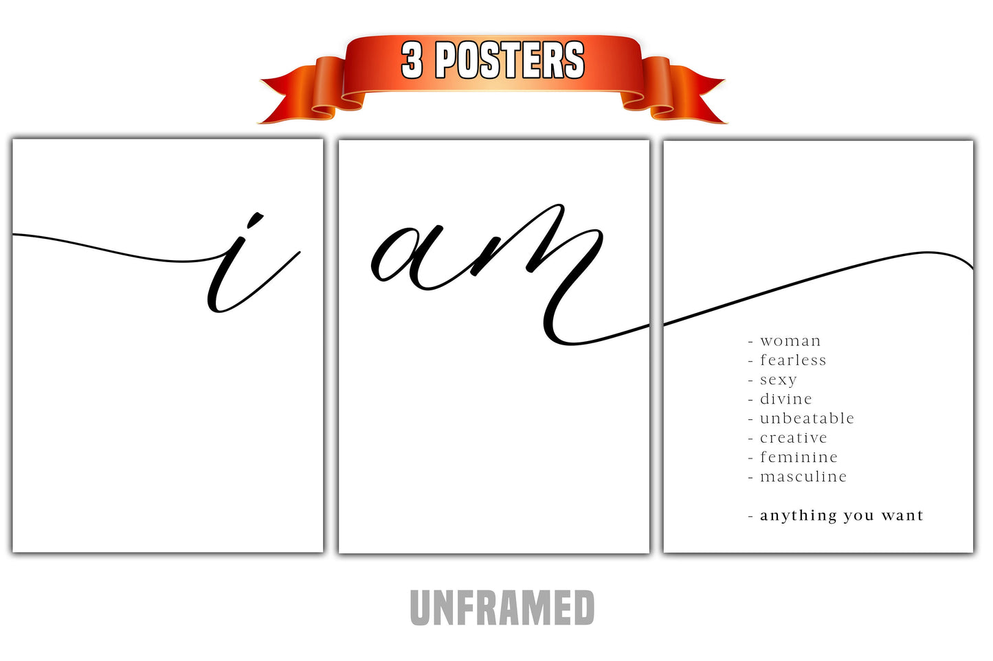 I Am, Affirmations, 3 Piece Poster Print, Minimalist Art, Home Wall Decor, Multiple Sizes