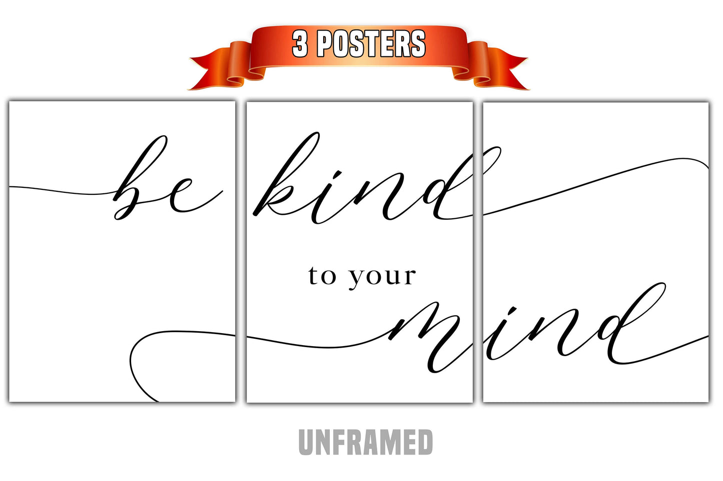 Be Kind To Your Mind, Set of 3 Prints, Minimalist Art, Home Wall Decor, Multiple Sizes