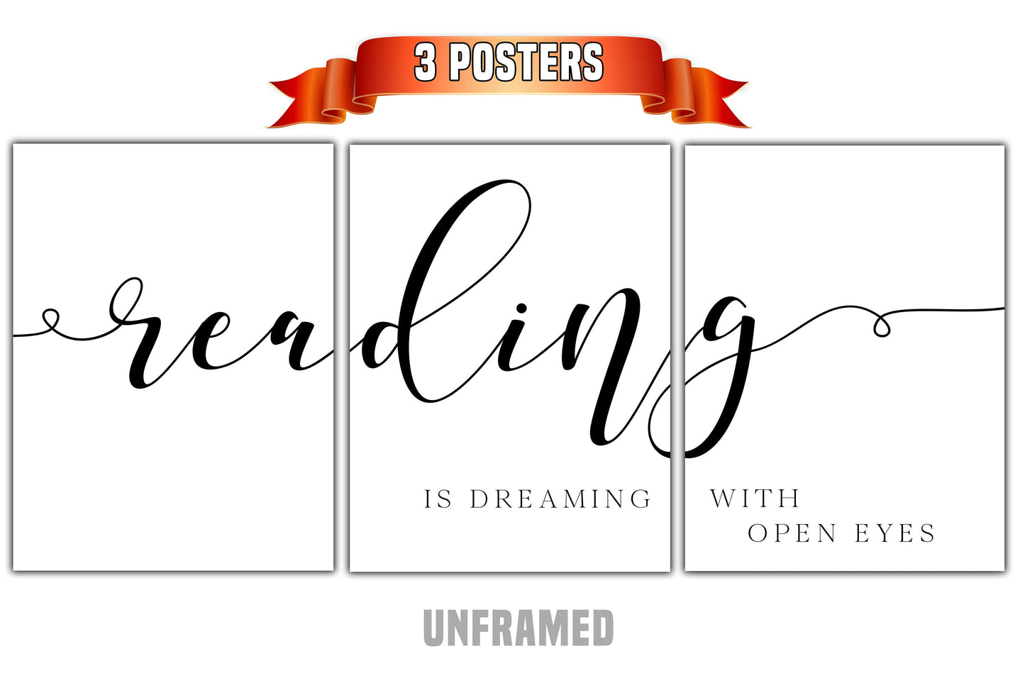 Reading Is Dreaming, 3 Piece Poster Print, Minimalist Art, Home Wall Decor, Multiple Sizes