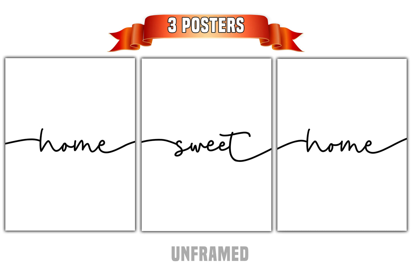 Home Sweet Home, 3 Piece Poster Print, Minimalist Art, Home Wall Decor, Multiple Sizes