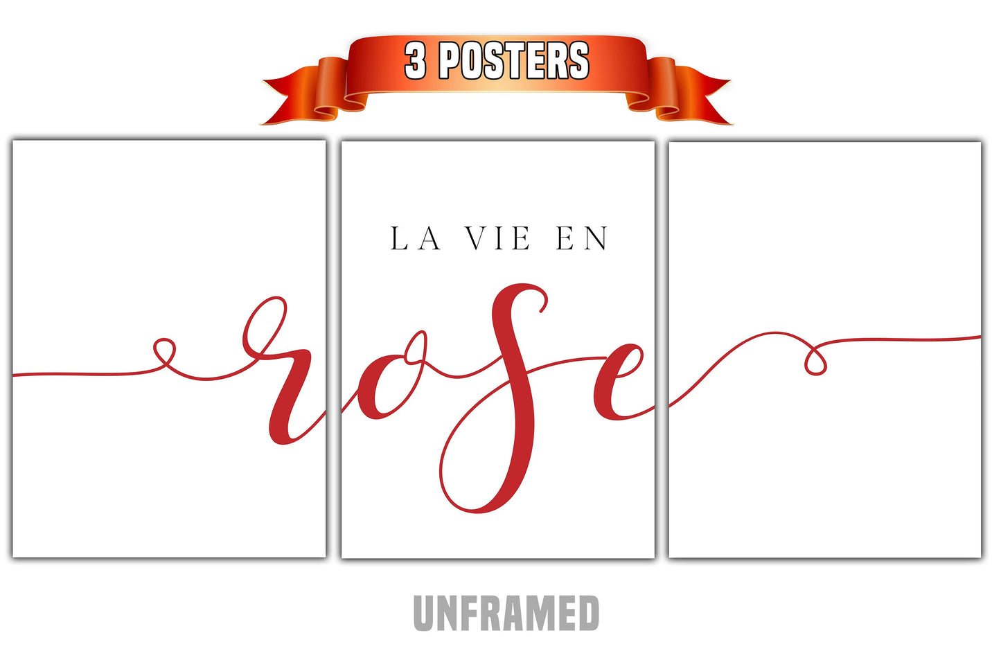 La Vie en Rose, 3 Piece Poster Print, Minimalist Art, Home Wall Decor, Multiple Sizes