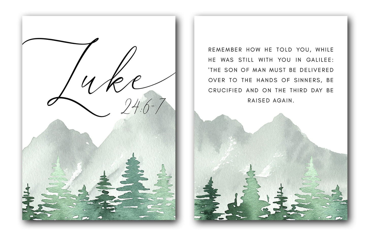 Luke 24:6-7, Bible Verse, Set of 2 Prints, Multiple Sizes, Home Wall Art Decor, Easter Quote