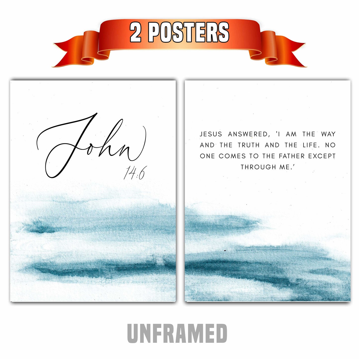 John 14:6, Bible Verse, Set of 2 Prints, Multiple Sizes, Home Wall Art Decor, Bible Quote