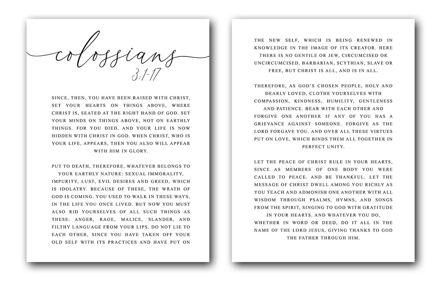 Colossians 3:1-17, Bible Verse, Set of 2 Prints, Multiple Sizes, Home Wall Art Decor, Bible Quote