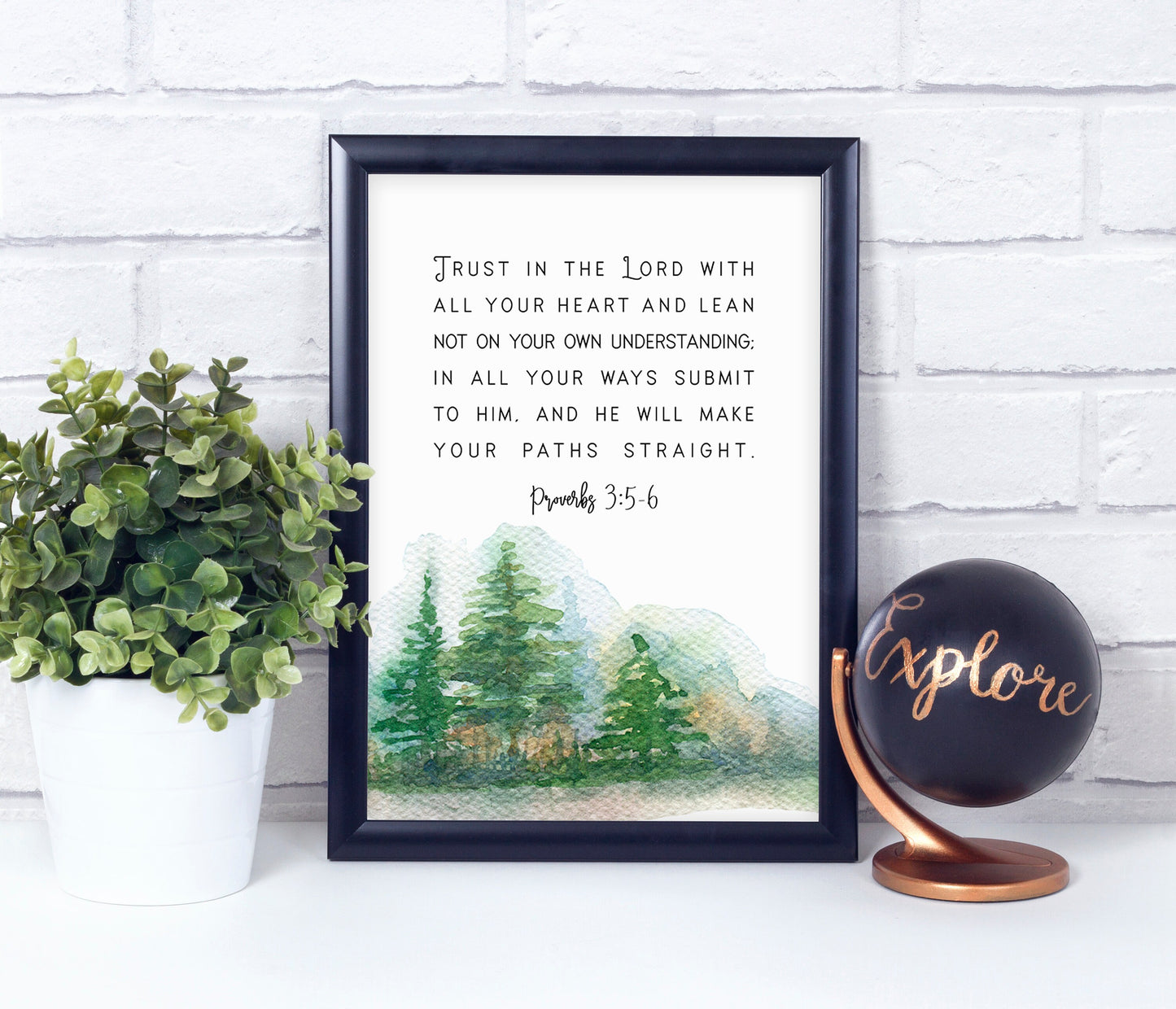 Proverbs 3:5-6, Bible Verse, Poster Print, Home Wall Decor