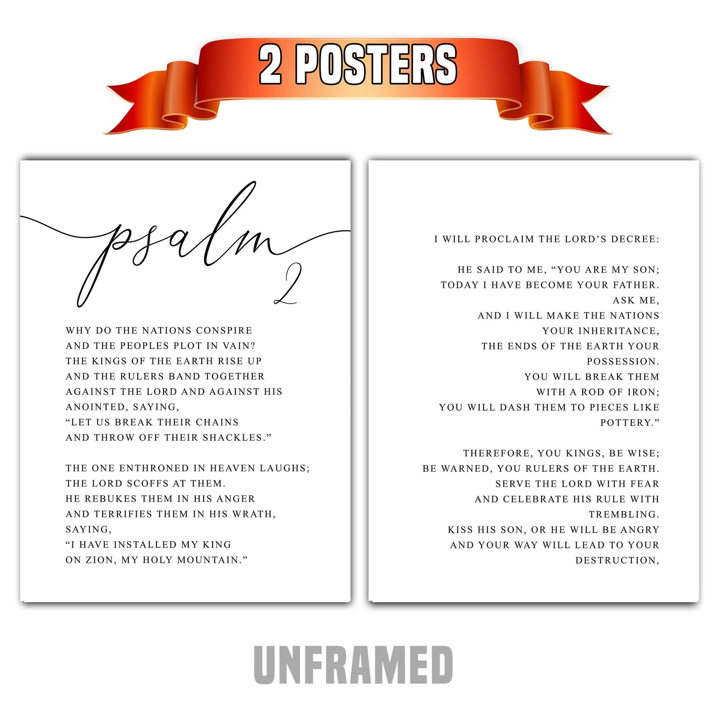 Psalm 2, Bible Verse, Set of 2 Prints, Multiple Sizes, Home Wall Art Decor, Bible Quote
