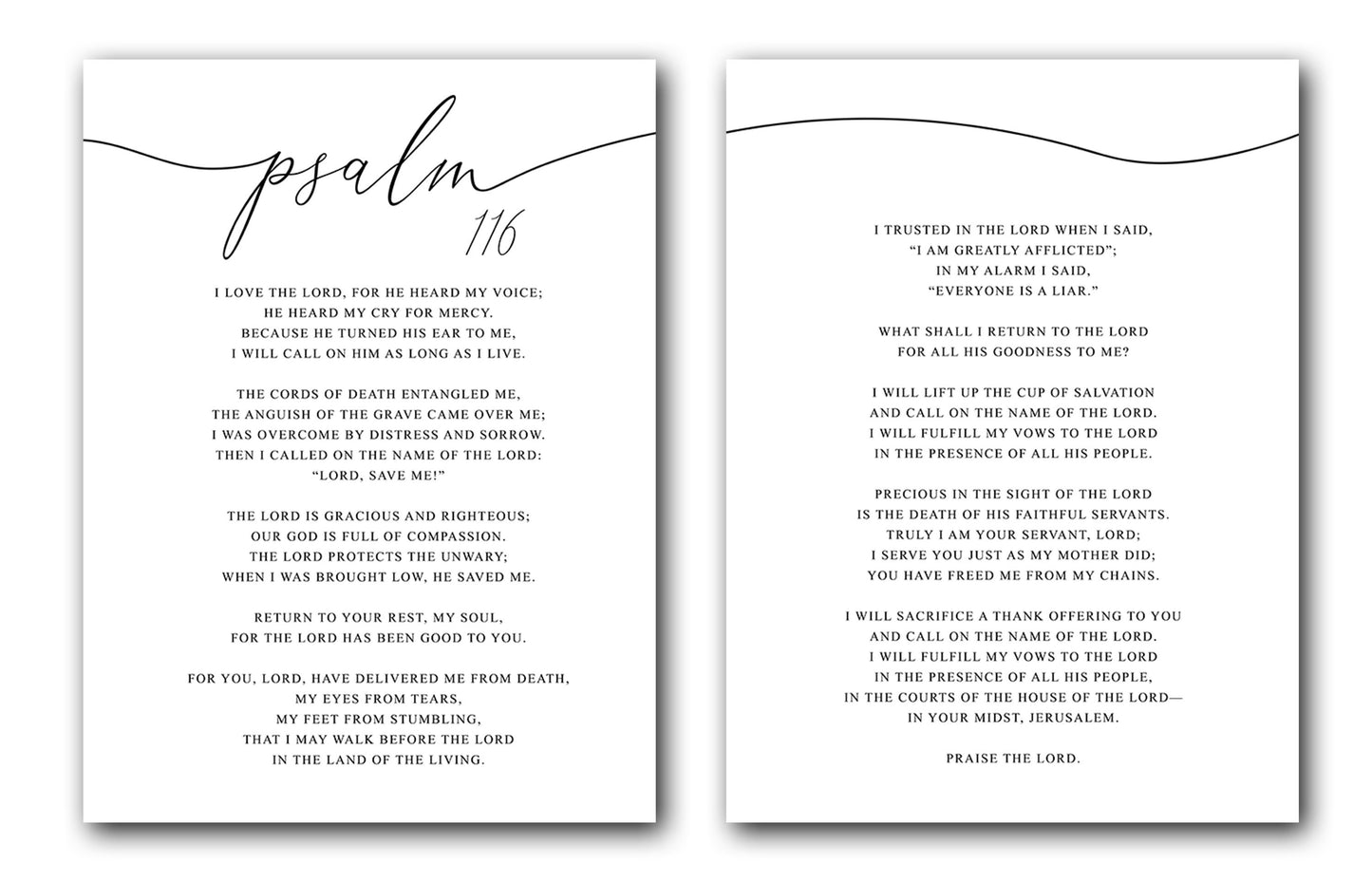 Psalm 116, Bible Verse, Set of 2 Prints, Multiple Sizes, Home Wall Art Decor, Bible Quote