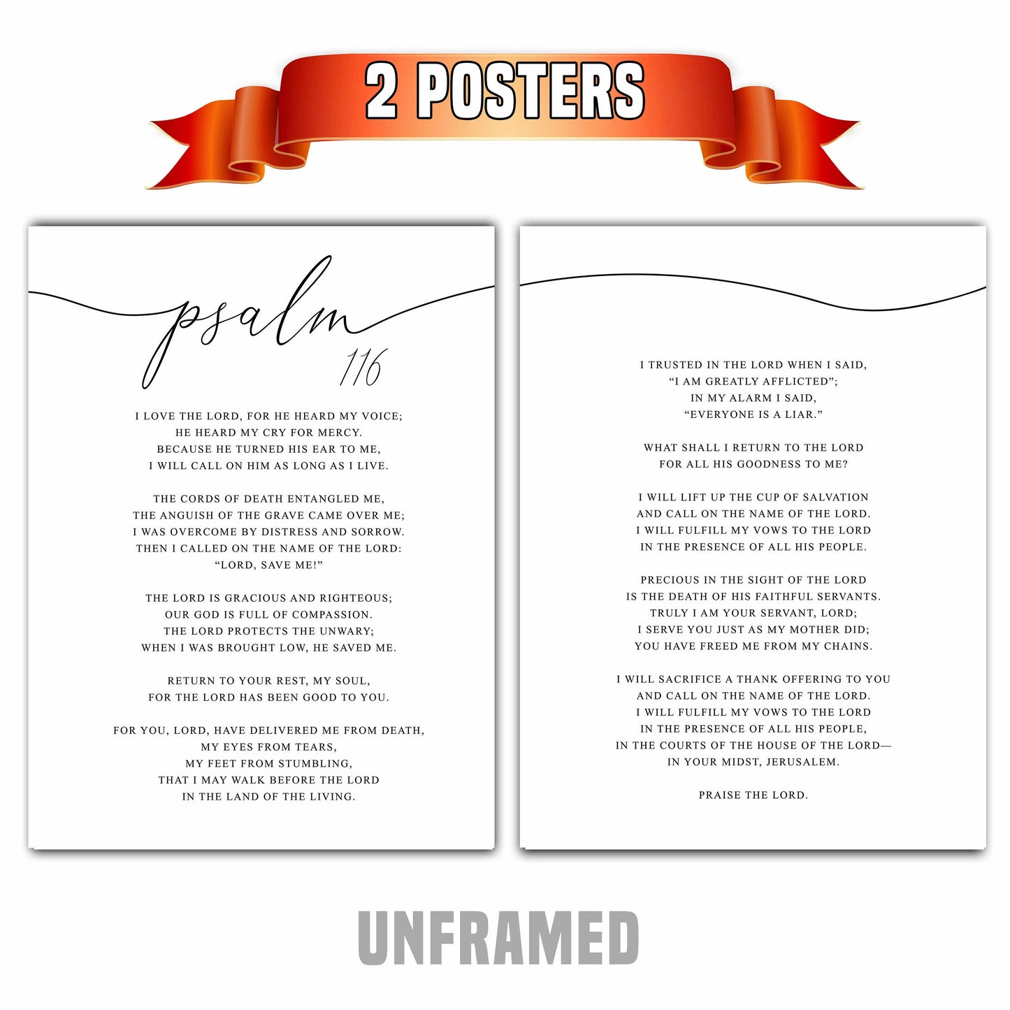 Psalm 116, Bible Verse, Set of 2 Prints, Multiple Sizes, Home Wall Art Decor, Bible Quote