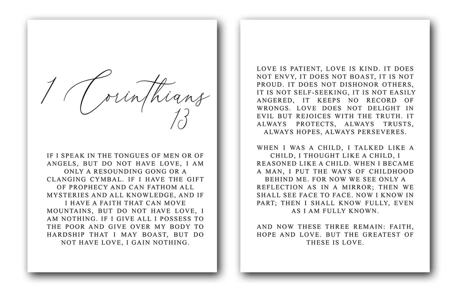 1 Corinthians 13, Bible Verse, Wall Poster, Set of 2 Prints, Multiple Sizes, Home Wall Art Decor