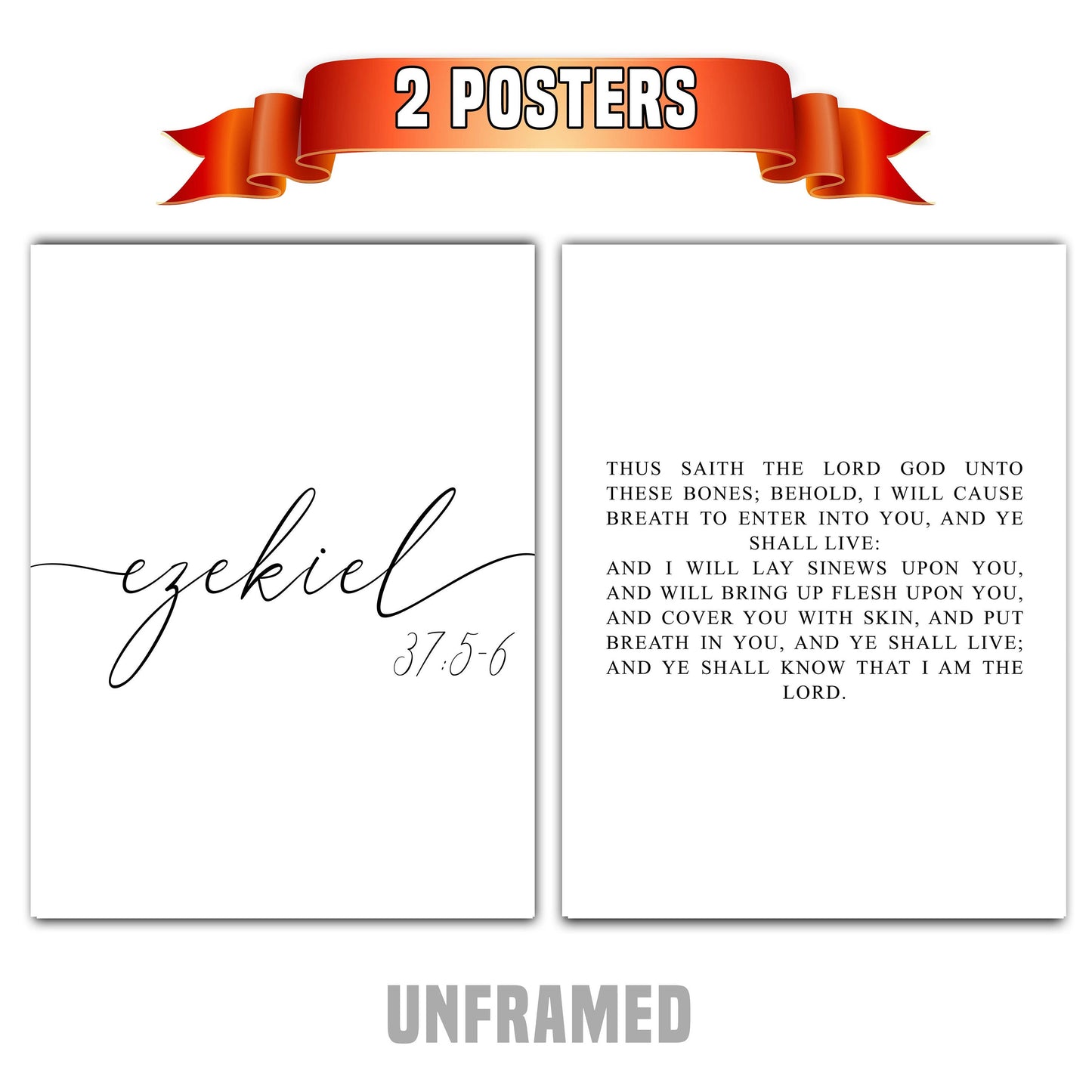 Ezekiel 37:5-6, Bible Verse, Wall Poster, Set of 2 Prints, Multiple Sizes, Home Wall Art Decor