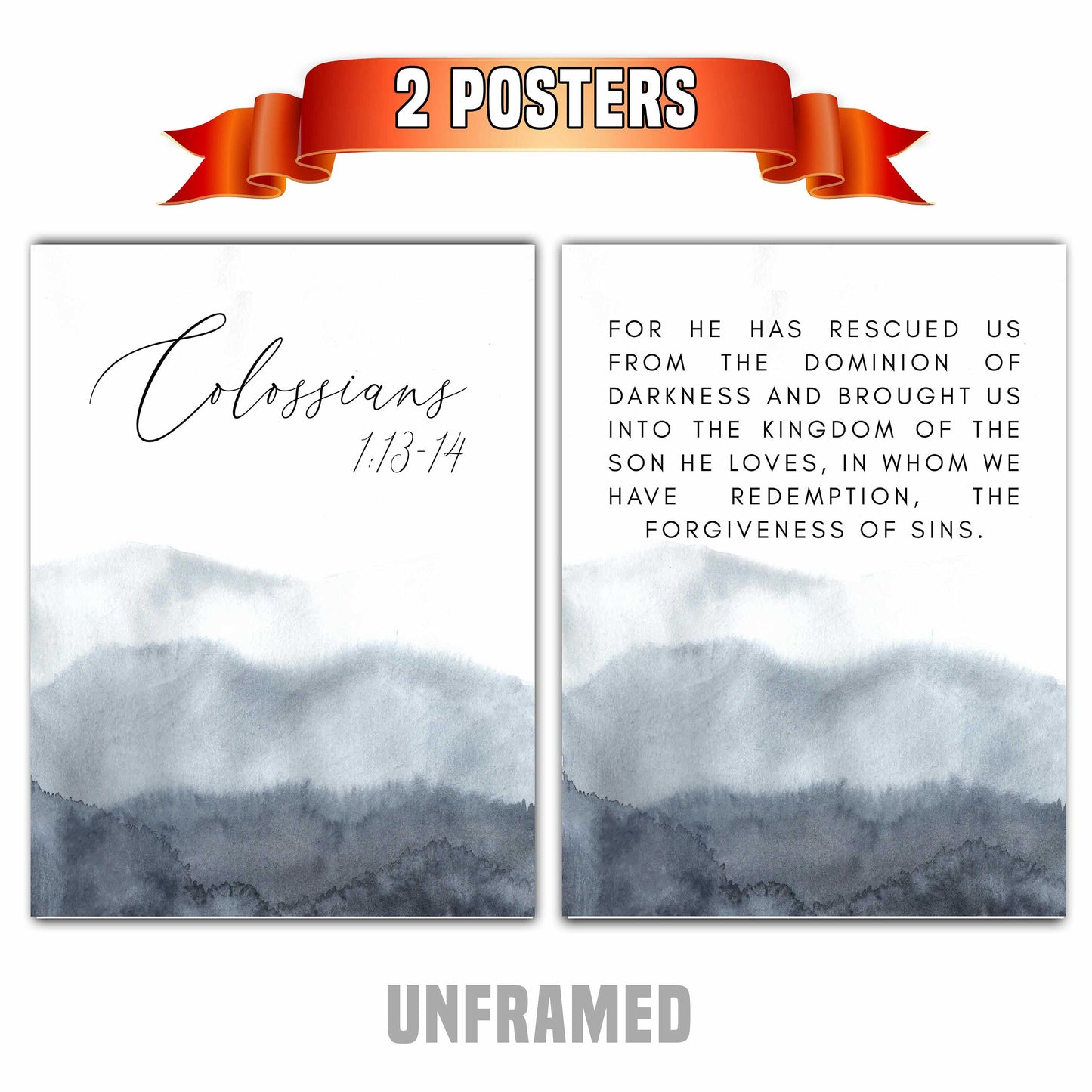 Colossians 1:13-14, Bible Verse Quote, Set of 2 Poster Prints, Home Wall Art Décor, Minimalist Prints, Multiple Sizes