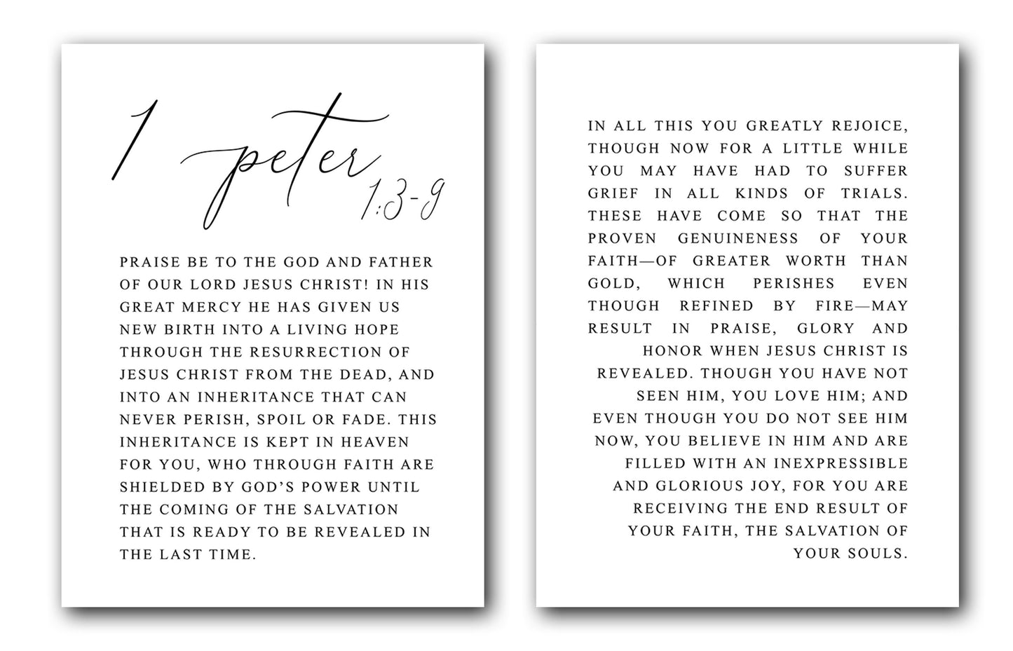 1 Peter 1:3-9, Bible Verse, Set of 2 Prints, Multiple Sizes, Home Wall Art Decor, Bible Quote