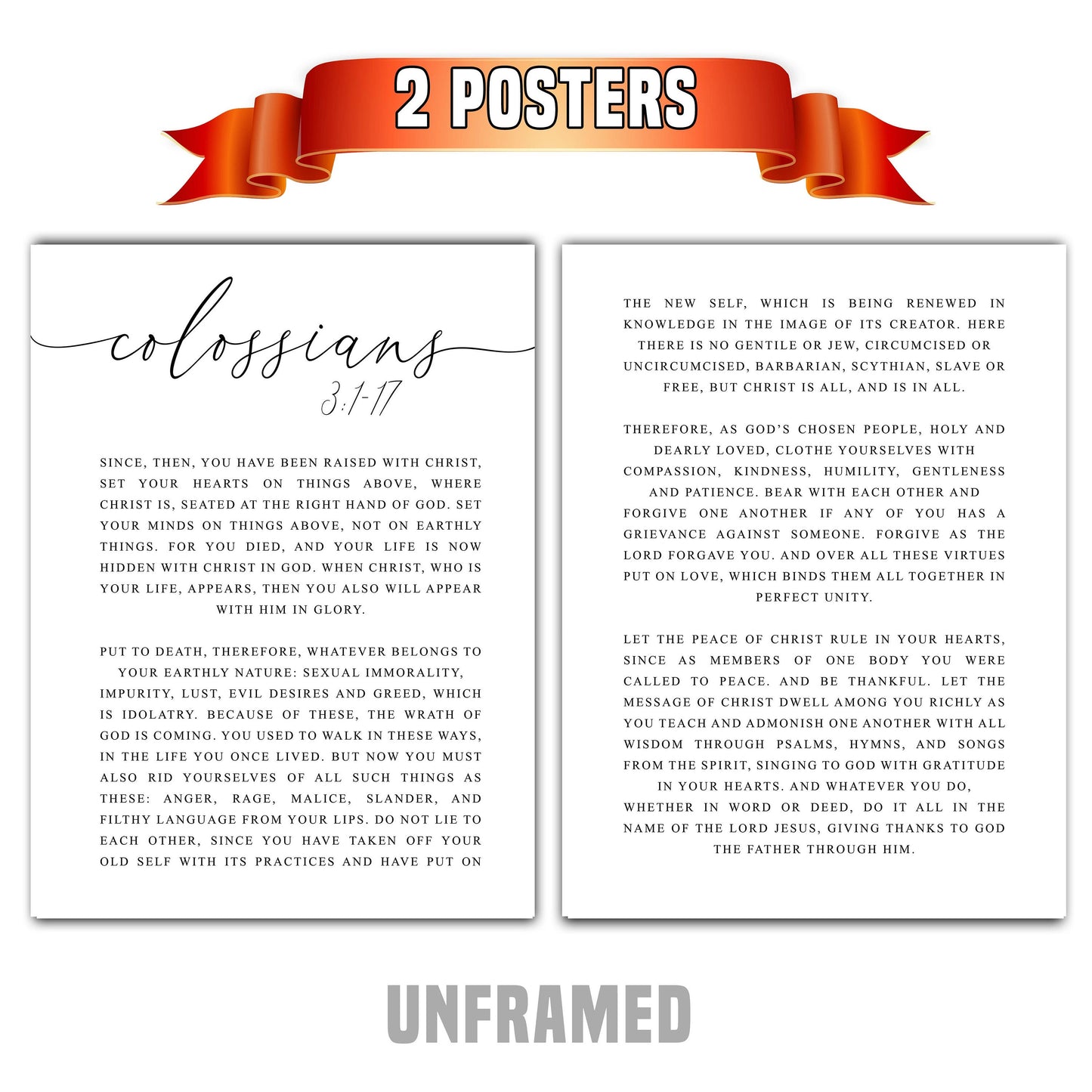 Colossians 3:1-17, Bible Verse, Set of 2 Prints, Multiple Sizes, Home Wall Art Decor, Bible Quote