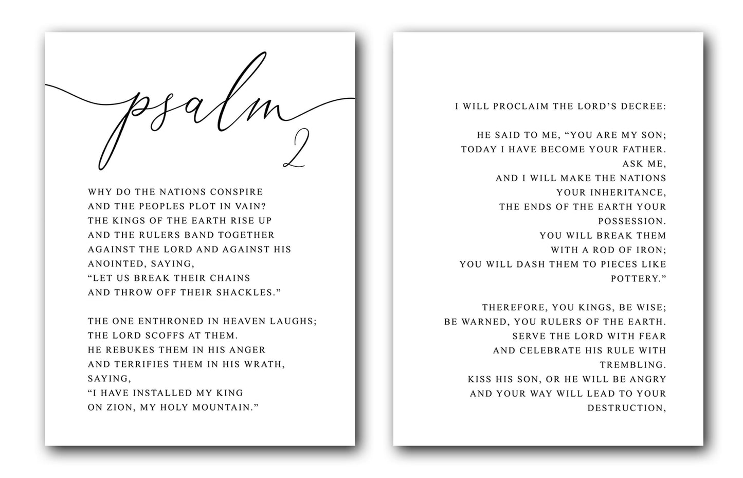 Psalm 2, Bible Verse, Set of 2 Prints, Multiple Sizes, Home Wall Art Decor, Bible Quote