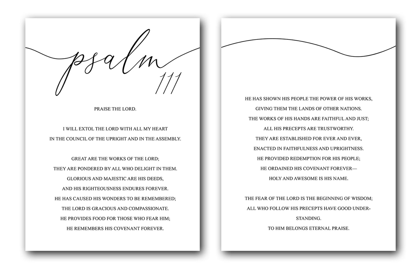Psalm 111, Bible Verse, Set of 2 Prints, Multiple Sizes, Home Wall Art Decor, Bible Quote