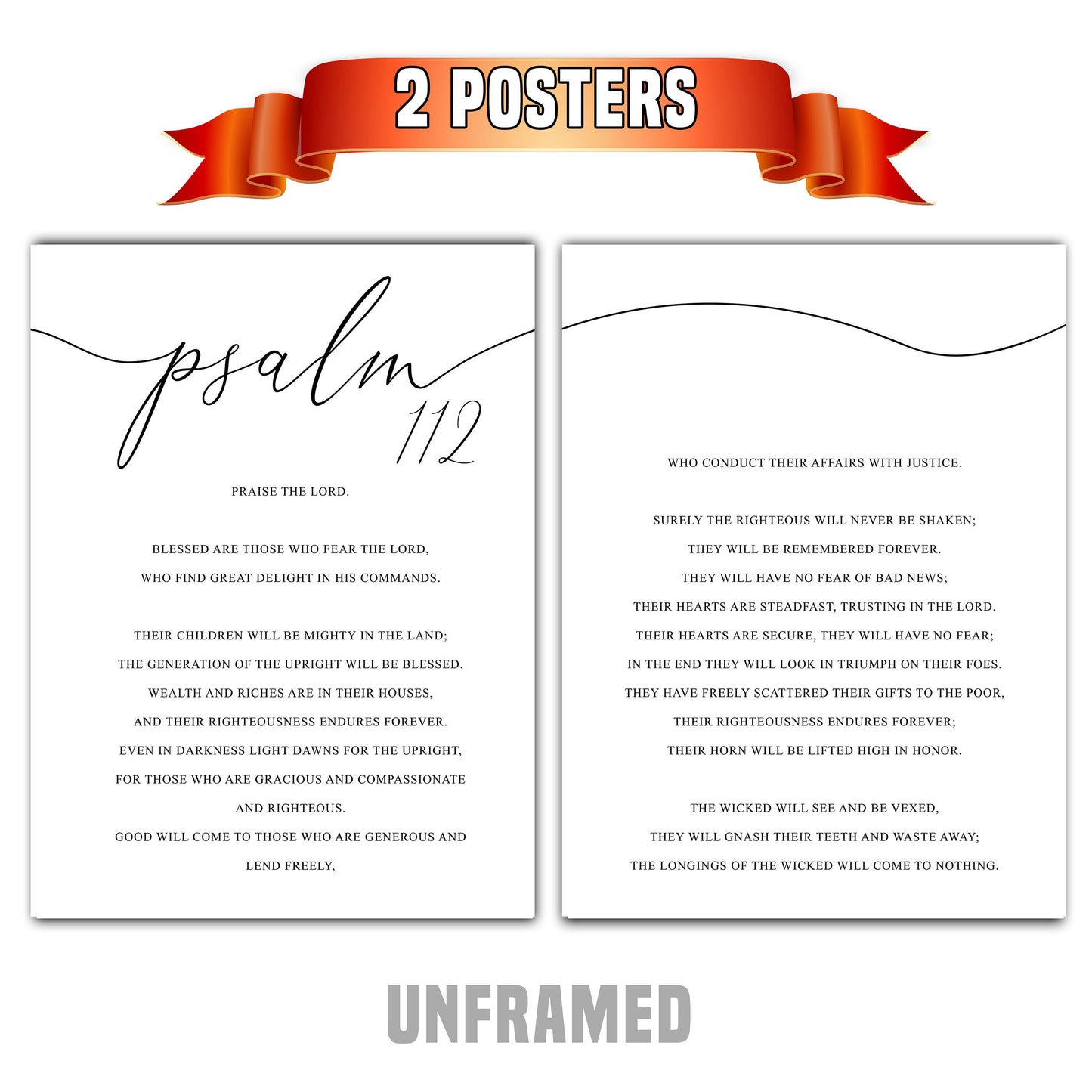 Psalm 112, Bible Verse, Set of 2 Prints, Multiple Sizes, Home Wall Art Decor, Bible Quote