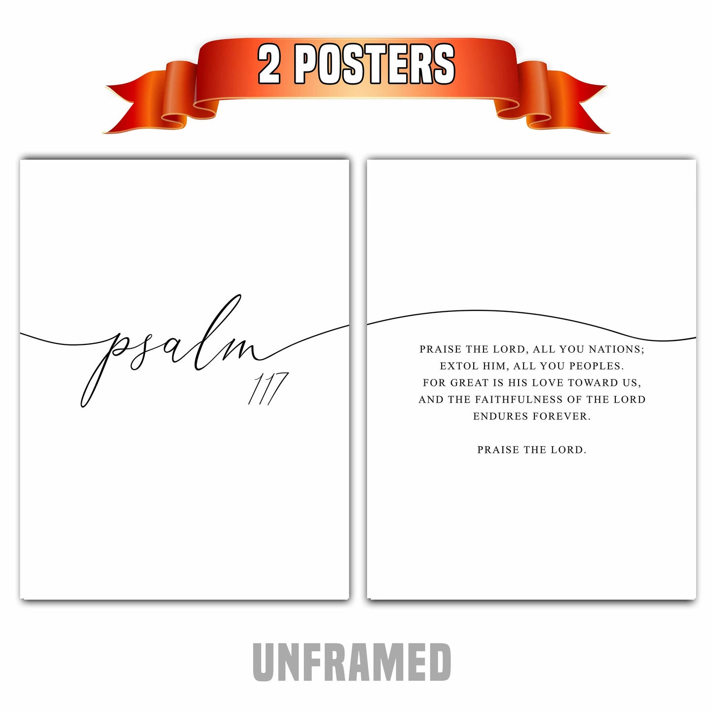 Psalm 117, Bible Verse, Set of 2 Prints, Multiple Sizes, Home Wall Art Decor, Bible Quote