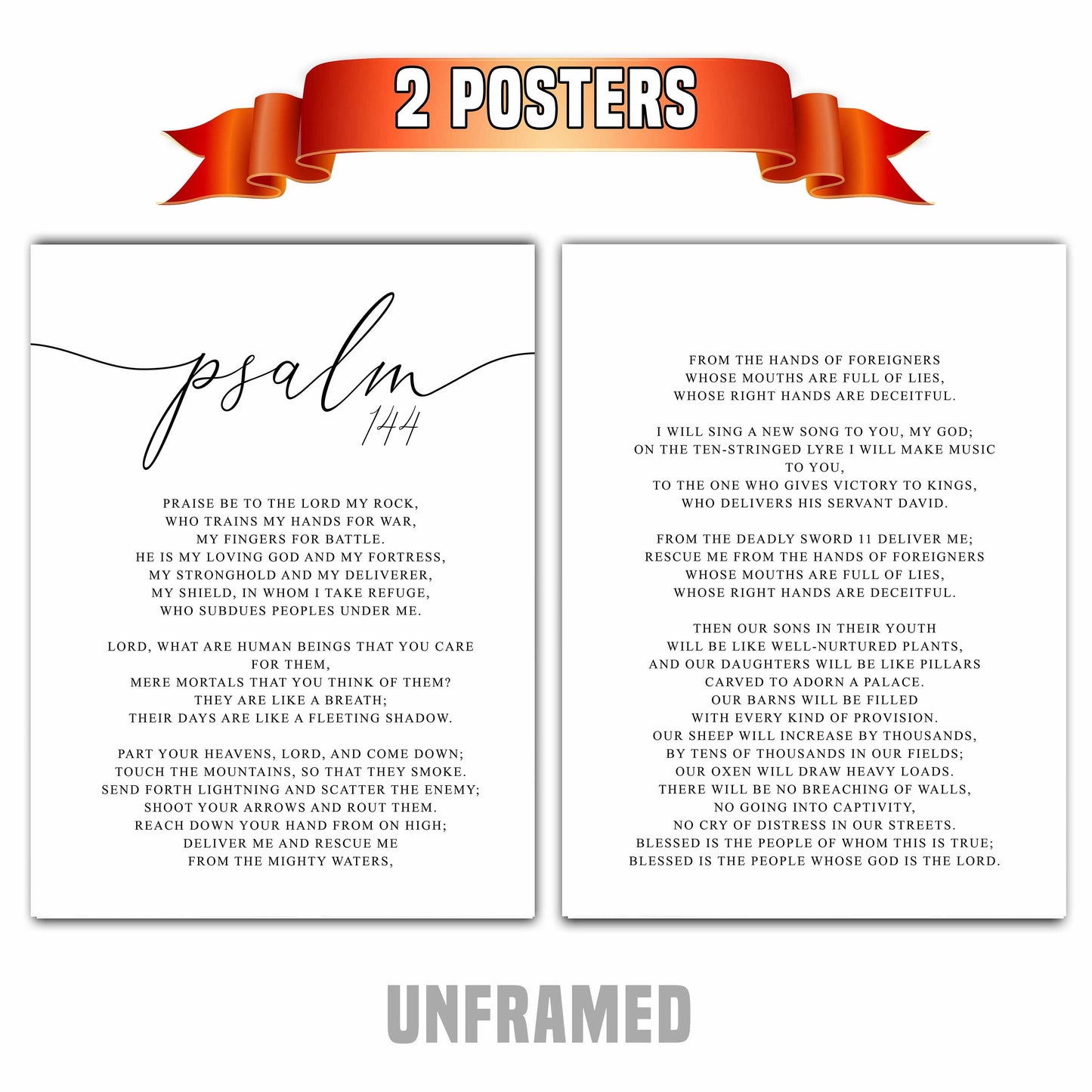 Praise Be To The Lord My God, Psalm 144, Bible Verse Quote, Set of 2 Poster Prints, Home Wall Art Décor, Multiple Sizes