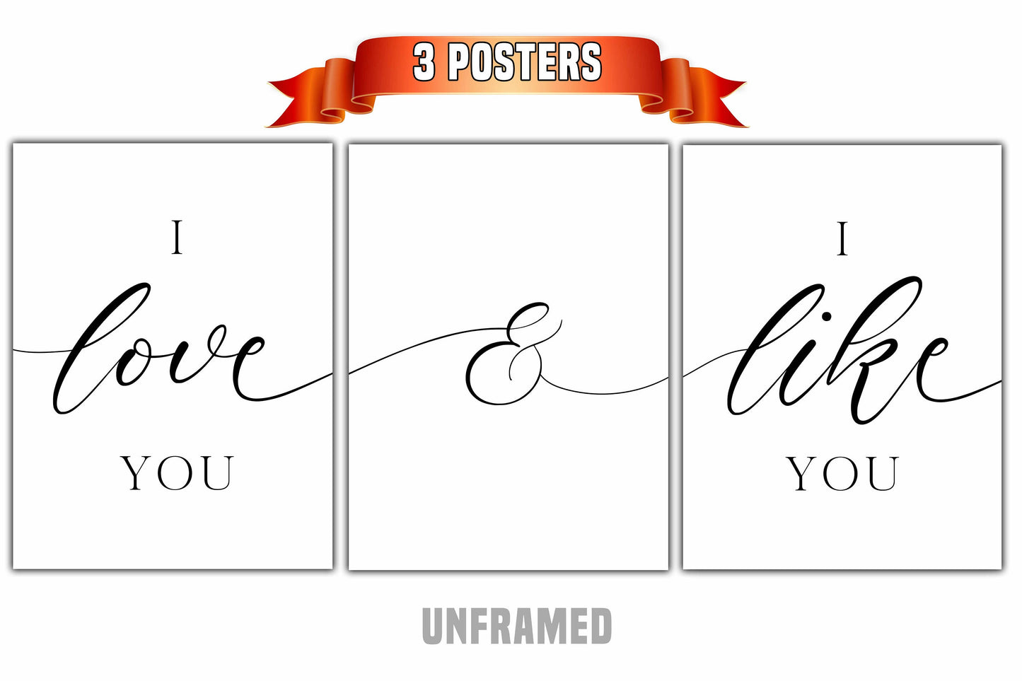 I Love You and I Like You, Set of 3 Poster Prints, Romantic Posters, Home Wall Décor, Minimalist Art, Multiple Sizes