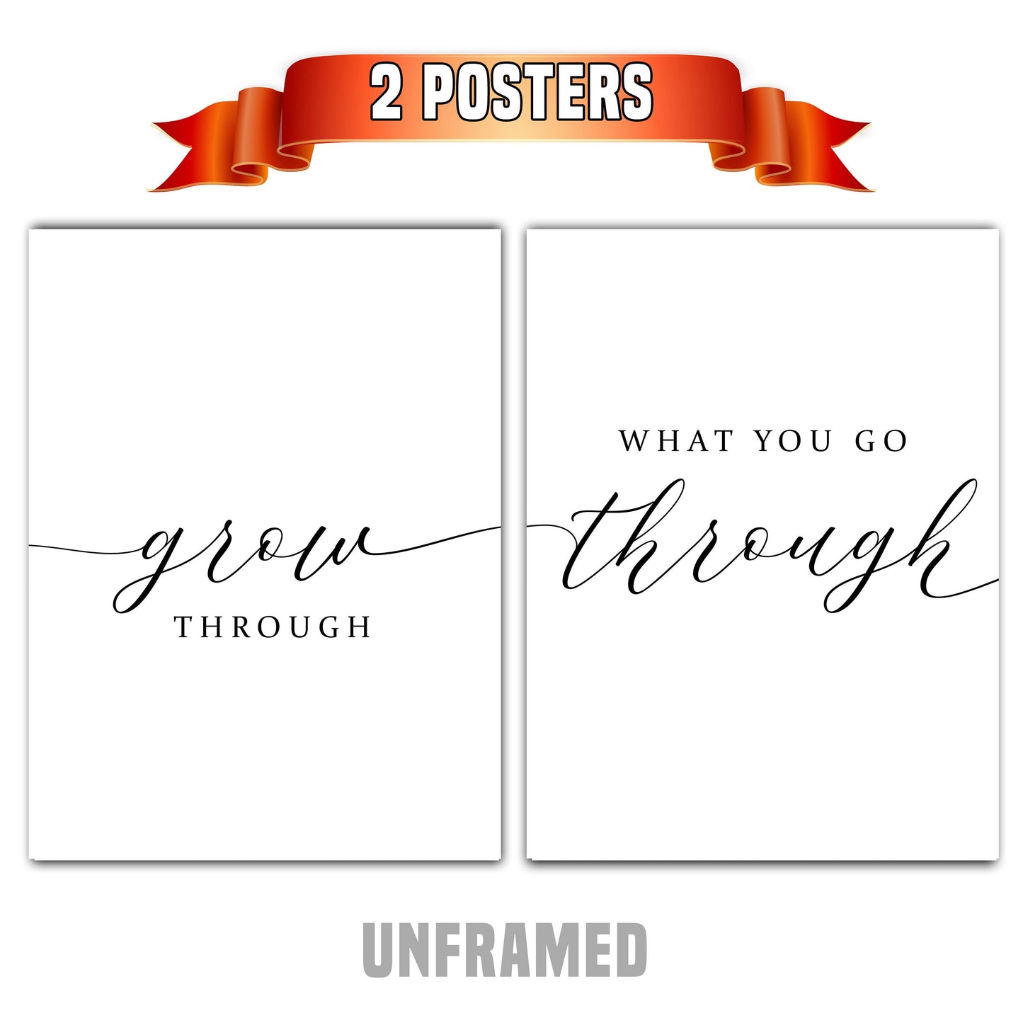 Grow Through What You Go Through, Set of 2 Poster Prints, Minimalist Art, Home Wall Decor